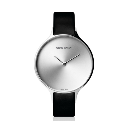 Concave Stainless Steel medium watch w/black calfskin strap